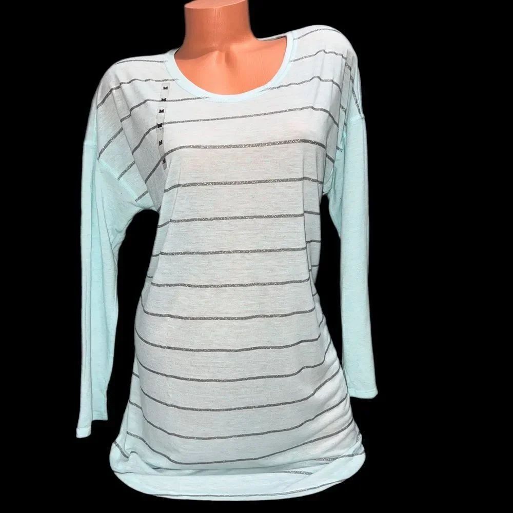 Victoria’s Secret Angel sleep tee glitter striped sleepshirt mint green Xsmall